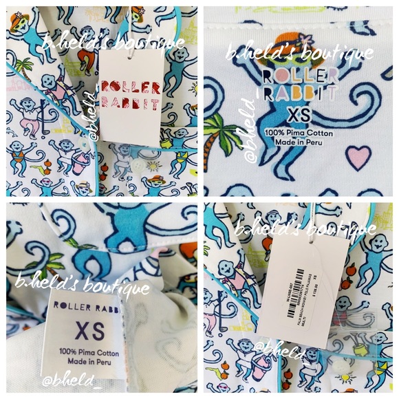 Roller Rabbit Palm Beach Monkey Polo Pajamas in Multi Monkey Size XS New NWT - Picture 3 of 16